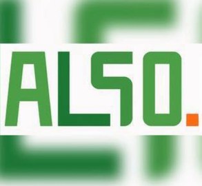 Schriftlogo aus grünen Großbuchstaben ALSO mit grünem Quadrat als Punkt am Ende auf weißem Grund