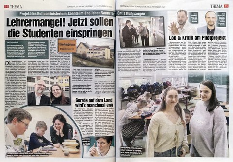 Zeitungsartikel aus der Dresdner Morgenpost vom 15. November 2025. Eine Collage aus Textkästen und verschieden großen Fotos.