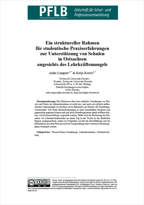 Titelbild des Artikels "Ein struktureller Rahmen für studentische Praxiserfahrungen zur Unterstützung von Schulen in Ostsachsen angesichts des Lehrkräftemangels"