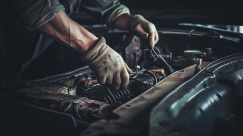 Mechaniker repariert Auto