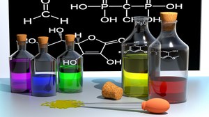 Farbige Lösungen und chemische Formeln