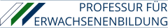 Das Logo zeigt den Schriftzug "Professur für Erwachsenenbildung" und links drei Streifen in den sächsischen Landesfarben weiß und grün sowie im Blau der TU Dresden.