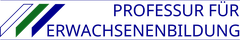 Das Logo zeigt den Schriftzug "Professur für Erwachsenenbildung" und links drei Streifen in den sächsischen Landesfarben weiß und grün sowie im Blau der TU Dresden.