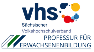 Das Bild zeigt die Logos des sächsischen Volkshochschulverbands sowie der Professur für Erwachsenenbildung