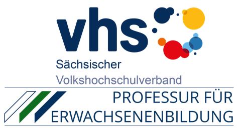 Das Bild zeigt die Logos des sächsischen Volkshochschulverbands sowie der Professur für Erwachsenenbildung
