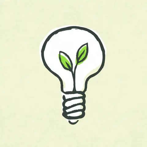 Glühlampe mit einer kleinen grünen Pflanze im Inneren