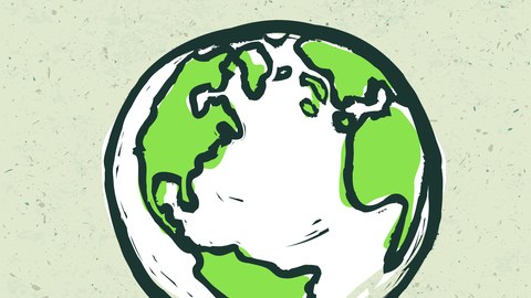 Eine Illustration mit der Überschrift "Think Green" und einer Erde mit grünen Kontinenten.