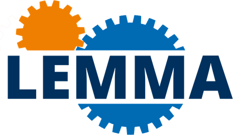 Zwei farbige Zahnräder mit dem Schriftzug LEMMA