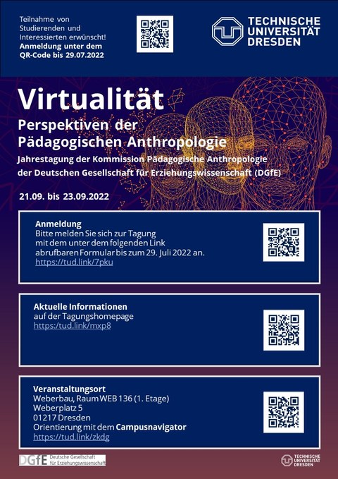 Poster für die Tagung Virtualität vom 21. bis 23. September an der Fakultät erziehungswissenschaften der TUD