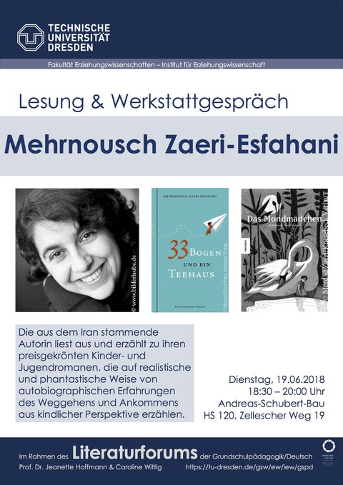 Plakat zur Lesung von Mehrnousch Zaeri-Esfahani