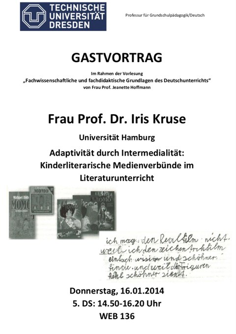 Auf dem Bild ist das Plakat für den Gastvortrag von Iris Kruse sichtbar.