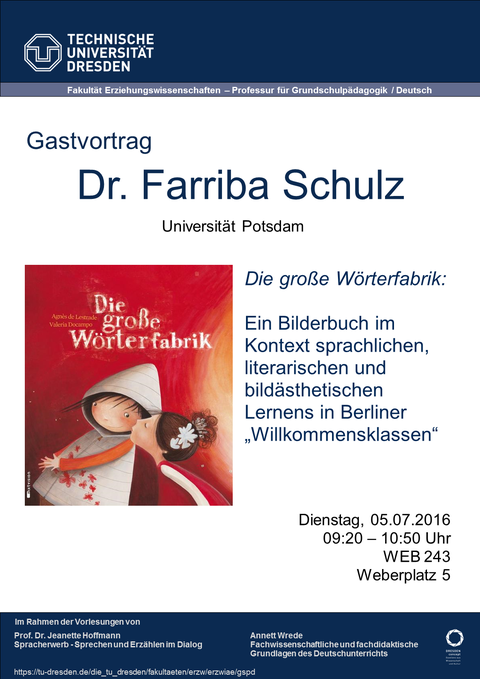 Aushang Gastvortrag Dr. Farriba Schulz