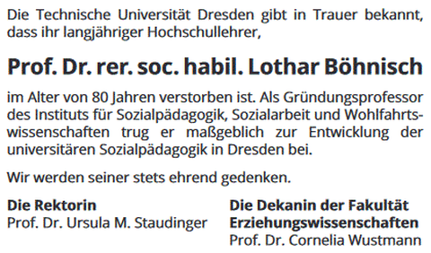 Traueranzeige Prof. Böhnisch