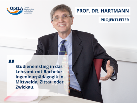Prof. Hartmann blickt in erzählerischer Pose zum Betrachter.
