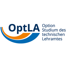 Schriftzug OptLA mit zwei farbigen Bögen