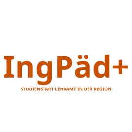 Schriftzug IngPäd+ mit orange-farbener Schrift auf weißem Grund