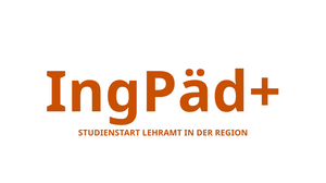 Schriftzug IngPäd+ mit orange-farbener Schrift auf weißem Grund