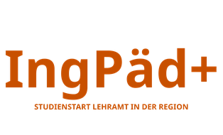 Schriftzug IngPäd+ mit orange-farbener Schrift auf weißem Grund