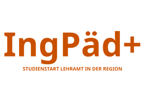 Schriftzug IngPäd+ mit orange-farbener Schrift auf weißem Grund