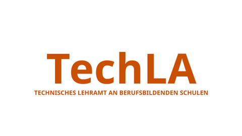 Schriftzug TechLA mit orange-farbener Schrift auf weißem Grund