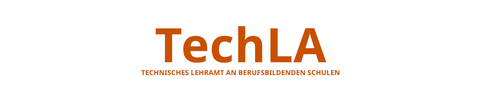 Schriftzug TechLA mit orange-farbener Schrift auf weißem Grund
