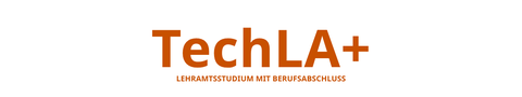 Schriftzug TechLA+ mit orange-farbener Schrift auf weißem Grund