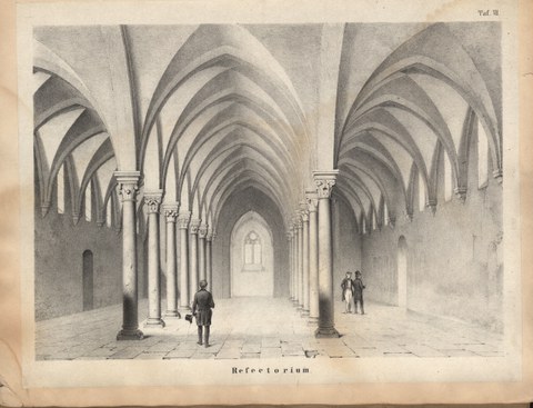 Infirmarie des Klosters Eberbach, Lithographie von Karl Rossel (1857)