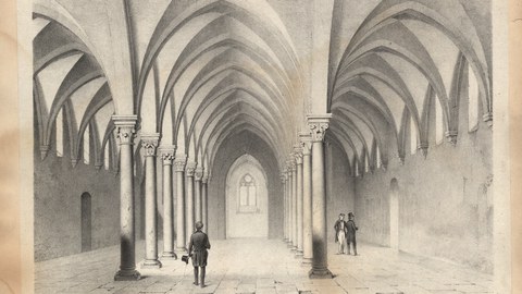 Infirmarie des Klosters Eberbach, Lithographie von Karl Rossel (1857)