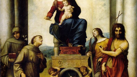 Die Abbildung zeigt das Gemälde Madonna des heiligen Franziskus von Antonio da Correggio.