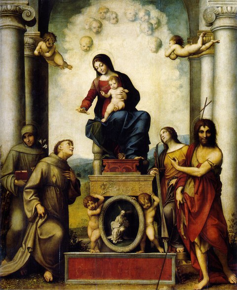 Die Abbildung zeigt das Gemälde Madonna des heiligen Franziskus von Antonio da Correggio.