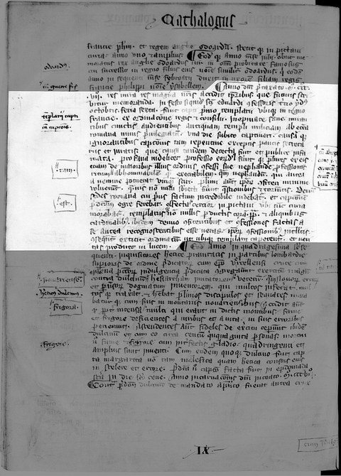 Autograph Bernard Guys der Flores Chronicorum mit dem Bericht über die Gefangennahme der Templer, Paris BNF N.A.L. 1171, fol. 106v. © gallica.bnf.fr/ Bibliothèquenationale de France