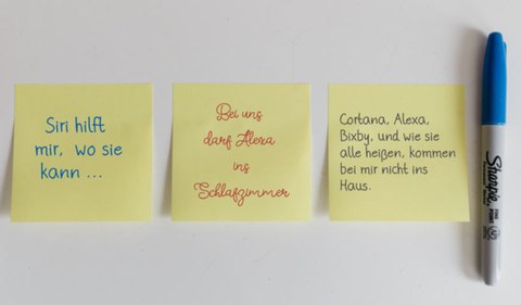 Zitate über Sprachassistenten, z.B. "Alexa darf bei uns ins Schlafzimmer"