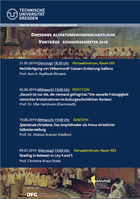 Plakat zu den Dresdner Altertumswissenschaftlichen Vorträgen im Sommersemester 2019