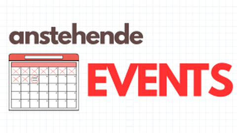 Ein gezeichneter Kalender wird umrahmt von den Worten "anstehende Events"