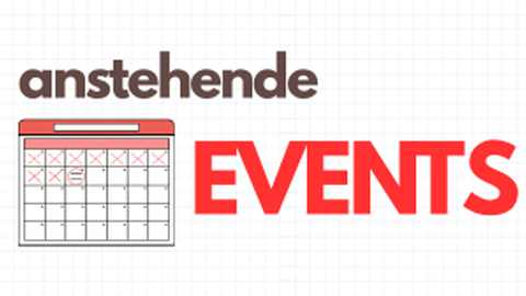Ein gezeichneter Kalender wird umrahmt von den Worten "anstehende Events"