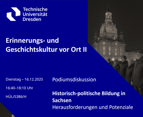 Das Bild zeigt das Plakat, welches für die Podiumsdiskussion wirbt, Datum, Zeit und Ort sind angegeben.