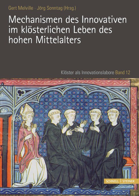 Buchcover mit mittelalterlicher Malerei diskutierender Mönche