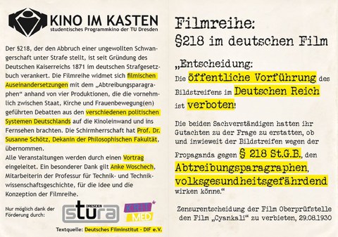 Flyer der Filmreihe "218", Seite 1