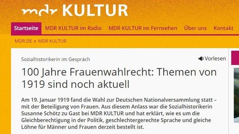 MDR Kultur Beitrag Frauenwahlrecht Screenshot Homepage