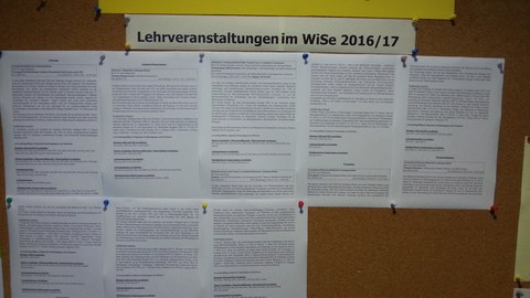 Foto des Aushangs der Lehrveranstaltungen