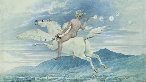 Friedrich Schinkel: Allegorie auf Beuth, den Pegasus reitend, 1837 (Ausschnitt, via Wikimedia Commons)