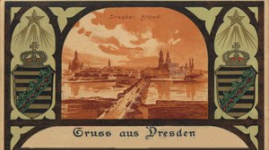 Historische Postkarte von Dresden mit sächsischem Wappen
