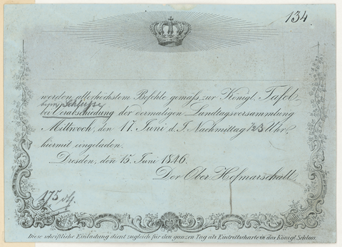 Einladung zur Landtagstafel 1846