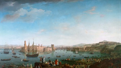 Historische Ansicht von Hafen und Stadt Marseille Mitte des 18. Jahrhunderts