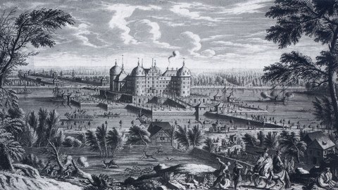 Schloss Moritzburg um 1733 mit Tiergehege im Vordergrund.jpg