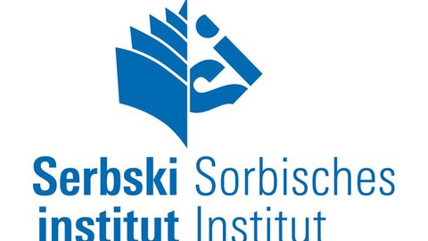 Blau-weißes Logo des Sorbischen Instituts mit Schriftzug in Deutsch und Sorbisch