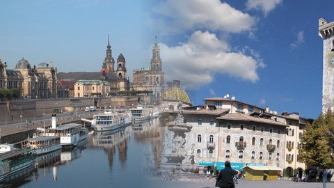 Stadtpanorama von Dresden und Trento