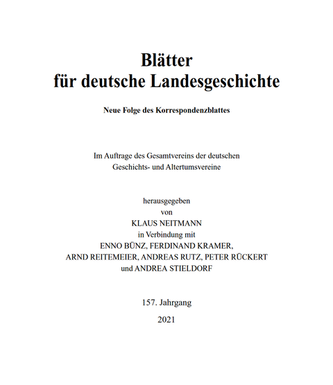 Titelblatt der Blätter für deutsche Landesgeschichte