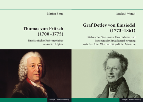 Die beiden Buchcover aus der Hauptschriftenreihe des ISGV Band 70 und 71 mit den Porträts von Thomas von Fritsch und Graf Detlev von Einsiedel