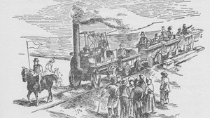 Das Bild zeigt eine Darstellung der Eröffnung der Stockton and Darlington Railway 1825.